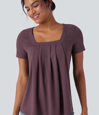 Square Neck Short Sleeve Casual Top