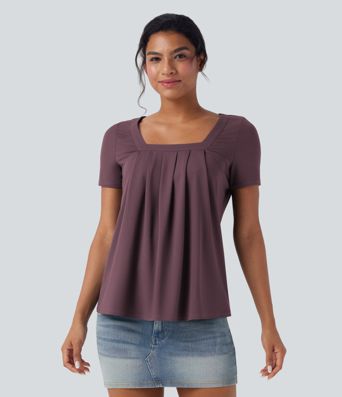 Square Neck Short Sleeve Casual Top