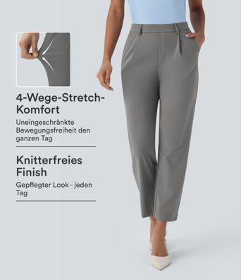 Pantalon de Travail Taille Haute à Poches, Coupe Fuselée, Longueur Cheville