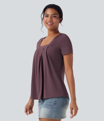 Square Neck Short Sleeve Casual Top
