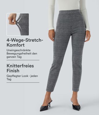 Halara Flex™ Eng anliegende Stoffhose mit Hahnentrittmuster, hoher Taille und Gesäßtasche