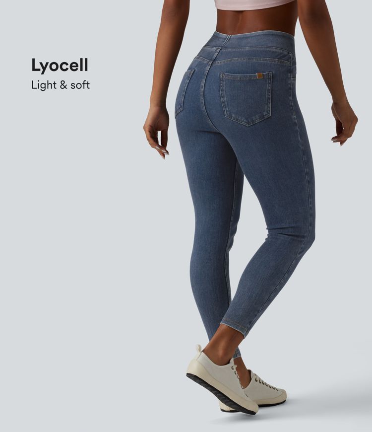 Halara Flex™ High Waisted Draped Lyocell Denim Casual 7/8 Leggings with Pockets Halara Flex™ High Waisted Draped Lyocell Denim Casual 7/8 Leggings with Pockets