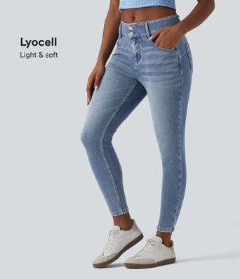 Halara Flex™ Mid Rise Draped Lyocell Washed Skinny Casual Jeans with Pockets