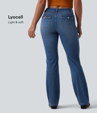 Halara Flex™ Low Rise Bootcut Draped Lyocell Casual Jeans with Pockets Halara Flex™ Low Rise Bootcut Draped Lyocell Casual Jeans with Pockets