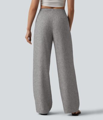 Mid Rise Drawstring Baggy Stripe Casual Pants with Pockets