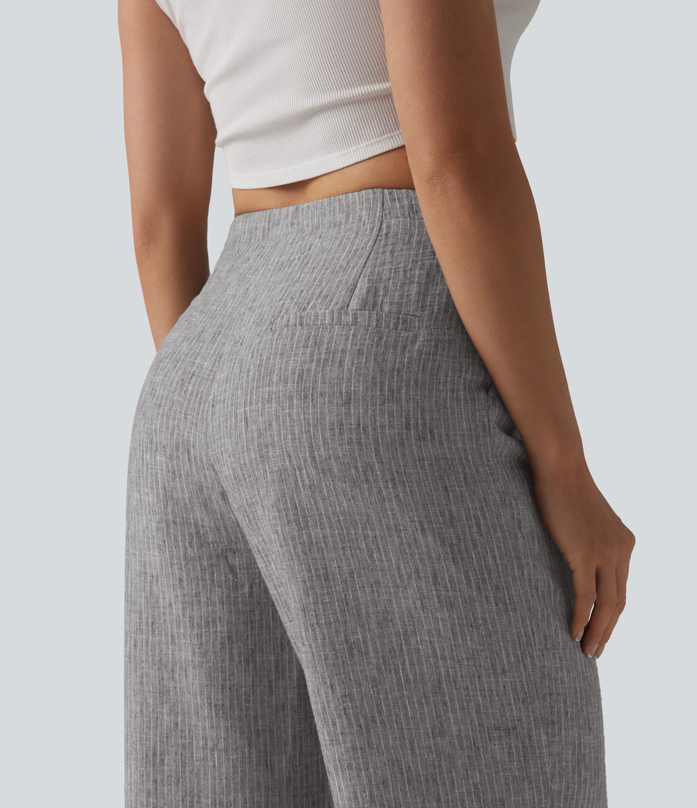 Mid Rise Drawstring Baggy Stripe Casual Pants with Pockets