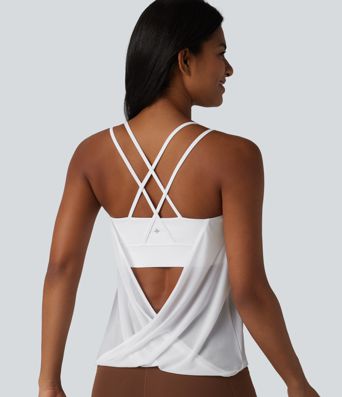 Contrast Mesh Built-in Bra Pleated Yoga Cami Top