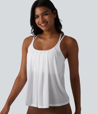 Contrast Mesh Built-in Bra Pleated Yoga Cami Top