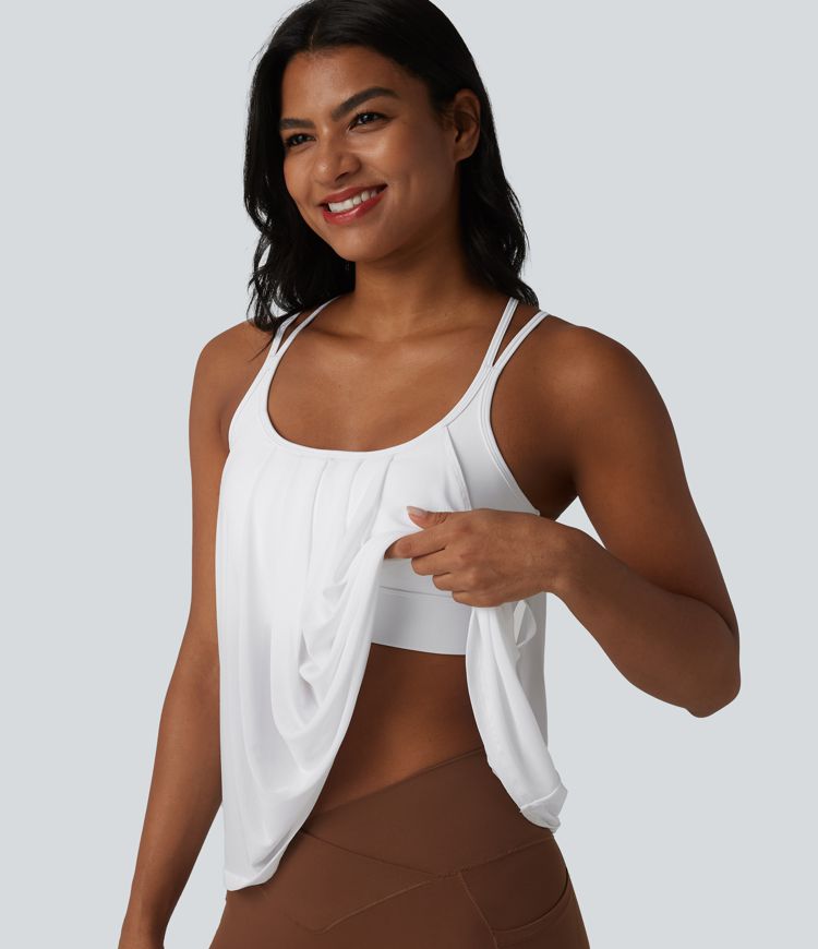 Contrast Mesh Built-in Bra Pleated Yoga Cami Top