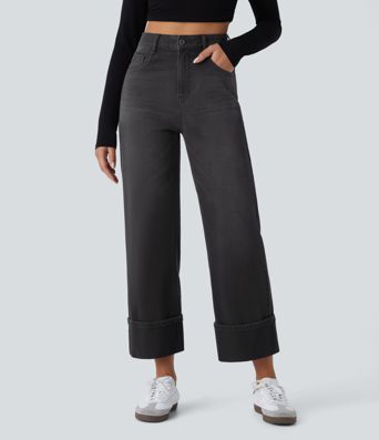 Halara Flex™ Jean Larges Taille Haute Ourlet Roulotté Multiples Poches