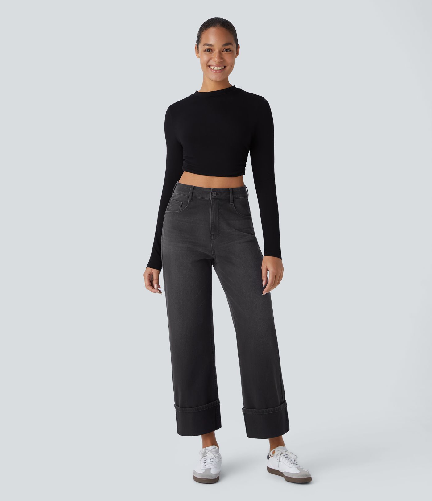 Halara Flex™ Jean Larges Taille Haute Ourlet Roulotté Multiples Poches