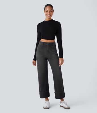 Halara Flex™ Jean Larges Taille Haute Ourlet Roulotté Multiples Poches