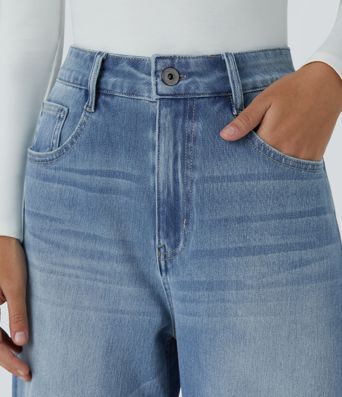 Halara Flex™ Jean Larges Taille Haute Ourlet Roulotté Multiples Poches