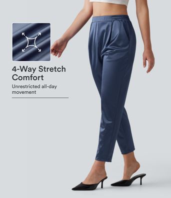 Lässige, schmal zulaufende Hose aus Satin mit hohem Bund und Seitentaschen