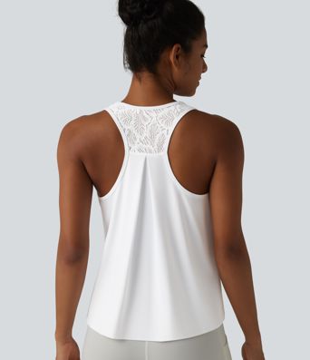 SoftlyZero™ Airy Racerback Contrast Lace Cool Touch Workout Tank Top-UPF50+