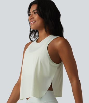 Round Neck Split Curved Hem Running Tank Top