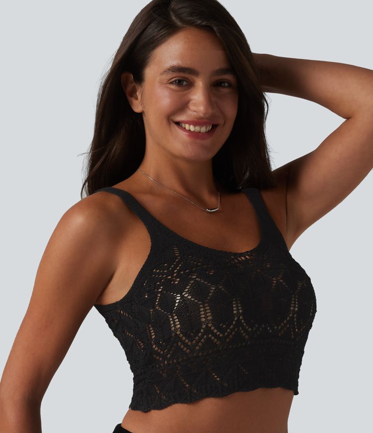 Open Knit Cropped Sweater Tank Top