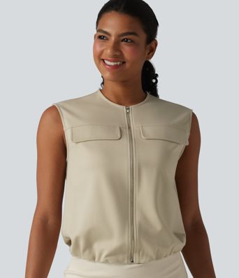 Round Neck Zip Fly Relaxed Work Tank Top