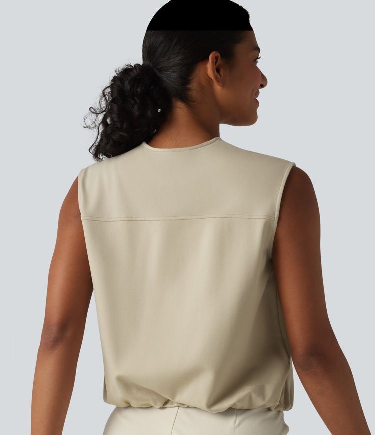 Round Neck Zip Fly Relaxed Work Tank Top