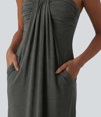 Robe longue dos nu à nouer avec soutien-gorge intégré et poches