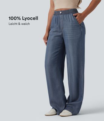 Lässige Jeans aus Lyocell mit mittelhohem Bund, mehreren Taschen und geradem Bein Lässige Jeans aus Lyocell mit mittelhohem Bund, mehreren Taschen und geradem Bein