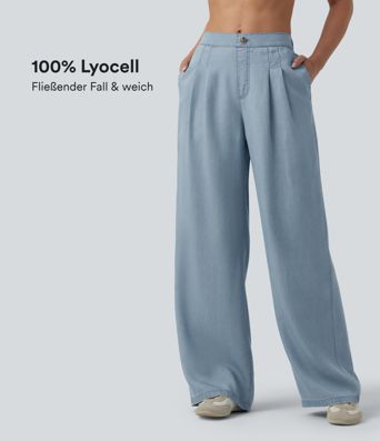 Lässige Jeans aus Lyocell mit mittelhohem Bund, Seitentaschen und weitem Bein