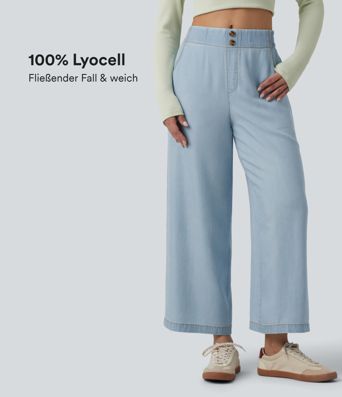 Lässige Baggy-Jeans aus drapiertem Lyocell mit mittelhohem Bund und Seitentaschen