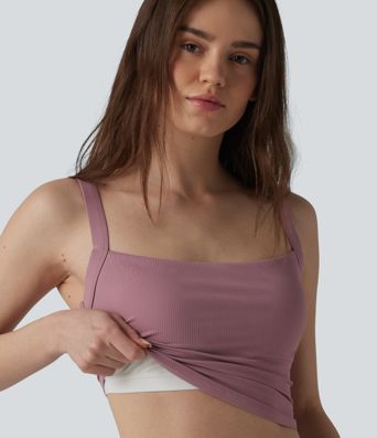 Ribbed Knit Cool Touch Anti-odor Adjustable Straps Built-in Bra Casual Tank Top-UPF40+ Ribbed Knit Cool Touch Anti-odor Adjustable Straps Built-in Bra Casual Tank Top-UPF40+