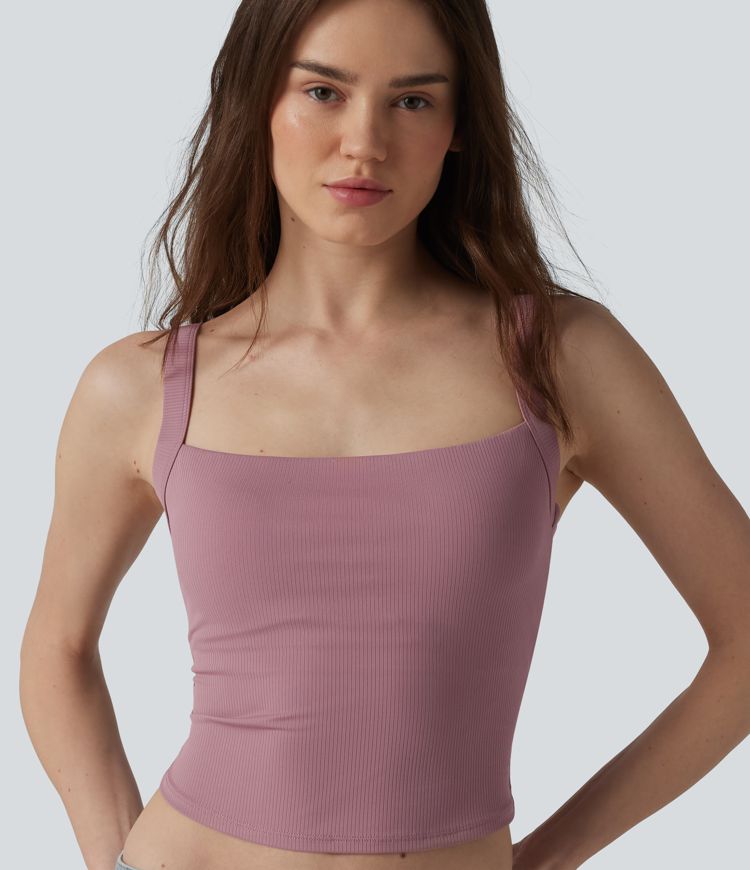 Ribbed Knit Cool Touch Anti-odor Adjustable Straps Built-in Bra Casual Tank Top-UPF40+ Ribbed Knit Cool Touch Anti-odor Adjustable Straps Built-in Bra Casual Tank Top-UPF40+