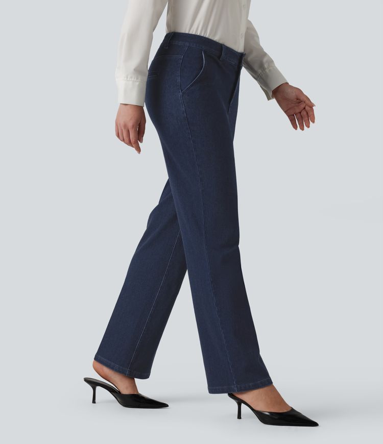 Halara Flex™ High Waisted Straight Leg Work Jeans with Pockets Halara Flex™ High Waisted Straight Leg Work Jeans with Pockets