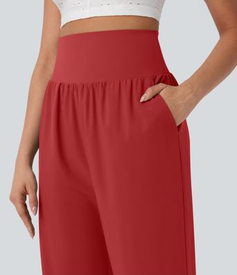Breezeful™ High Waisted Tummy Control Hem Quick Dry Capri Pants with Pockets