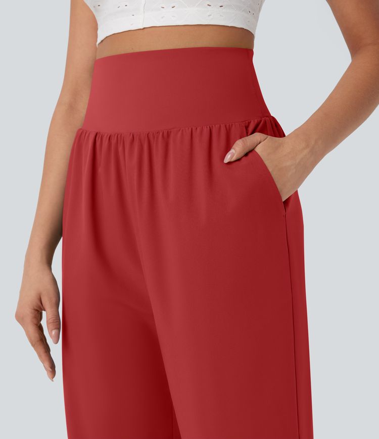 Breezeful™ High Waisted Tummy Control Hem Quick Dry Capri Pants with Pockets