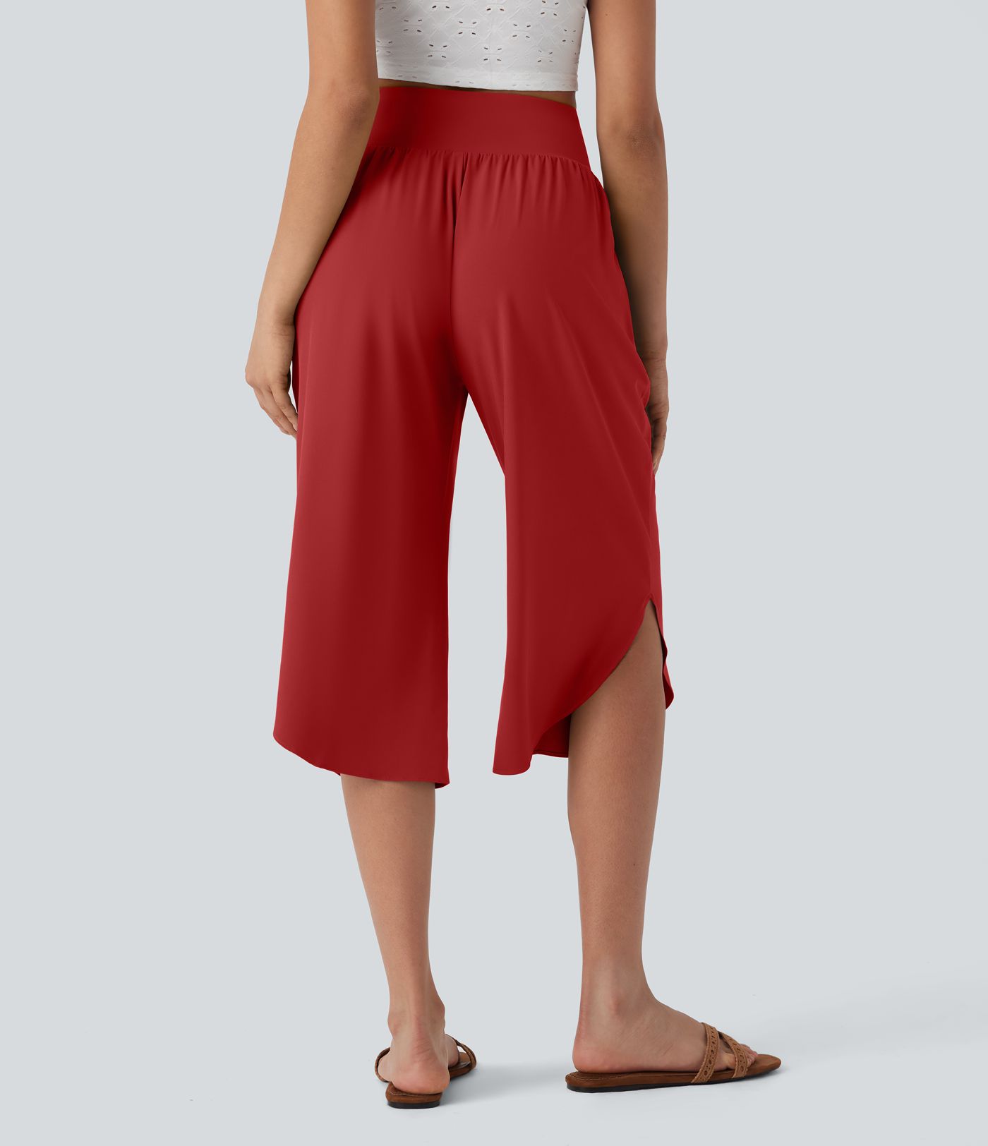Breezeful™ High Waisted Tummy Control Hem Quick Dry Capri Pants with Pockets