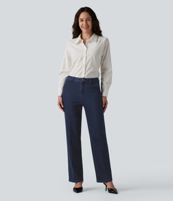 Halara Flex™ High Waisted Straight Leg Work Jeans with Pockets Halara Flex™ High Waisted Straight Leg Work Jeans with Pockets