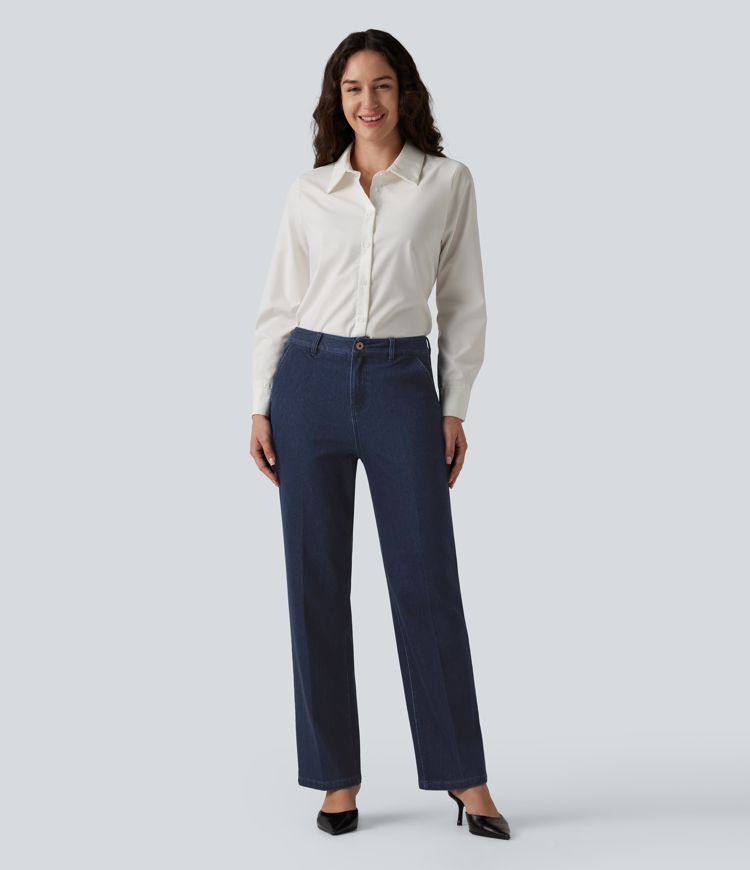 Halara Flex™ High Waisted Straight Leg Work Jeans with Pockets Halara Flex™ High Waisted Straight Leg Work Jeans with Pockets