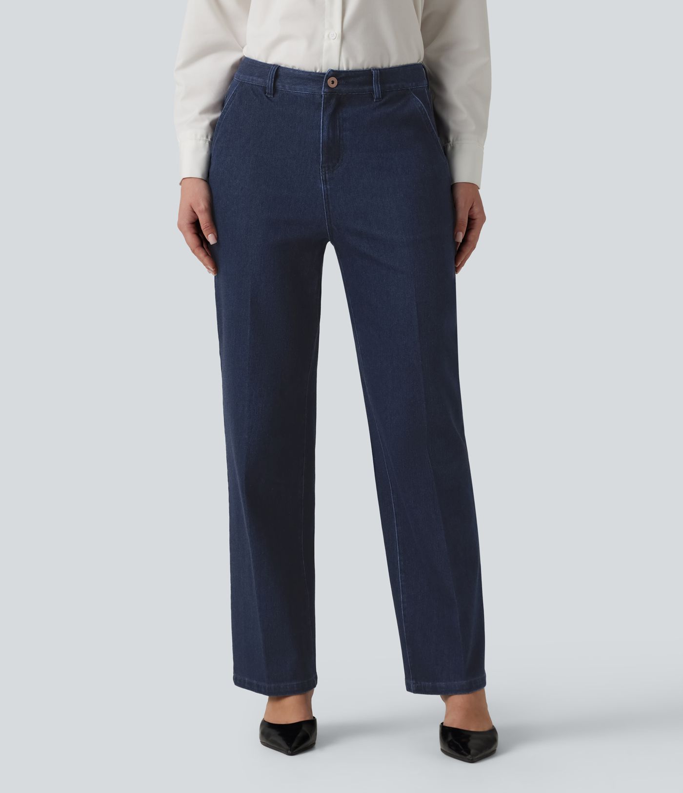 Halara Flex™ High Waisted Straight Leg Work Jeans with Pockets Halara Flex™ High Waisted Straight Leg Work Jeans with Pockets