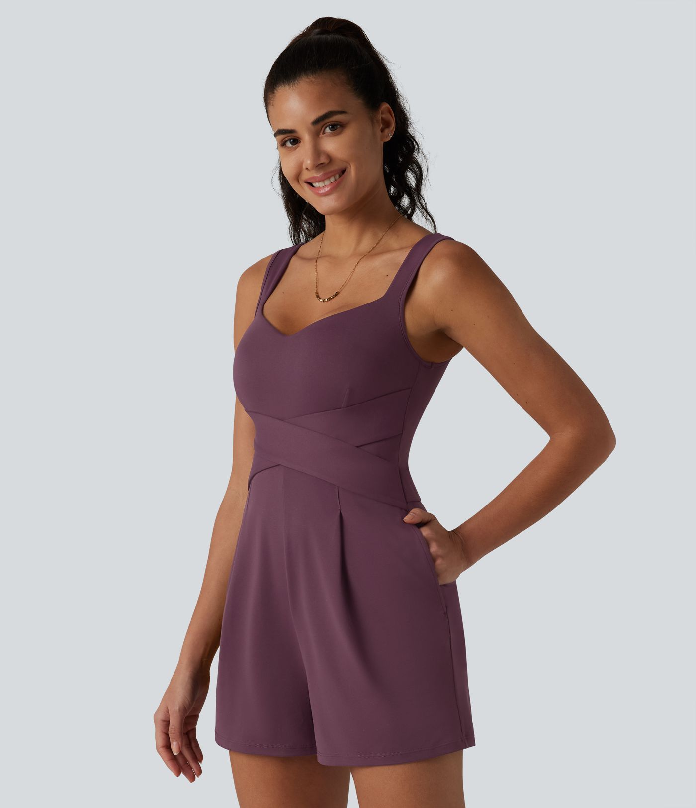 Combinaison décontractée à col en V avec soutien-gorge intégré et poches - Édition Easy Peasy