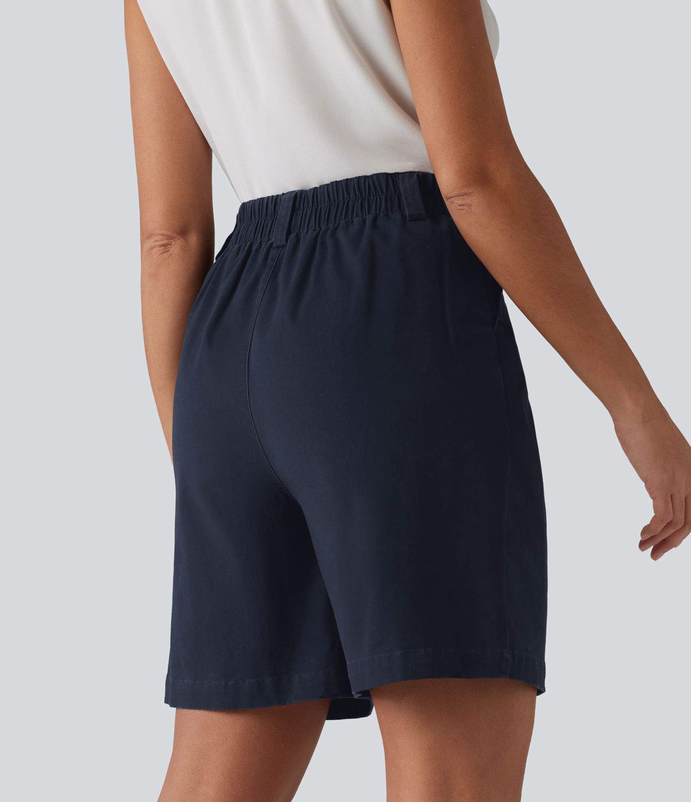 Short tailleur chino ample en coton plissé taille haute 17,5 cm avec poches