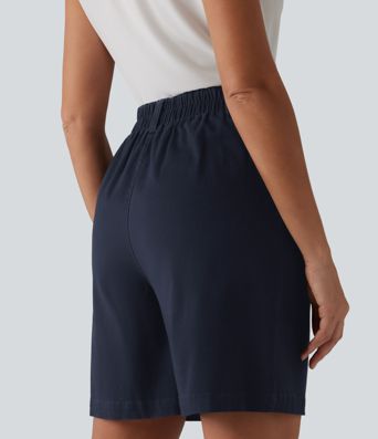 Short tailleur chino ample en coton plissé taille haute 17,5 cm avec poches
