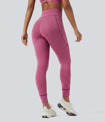 High Waisted Drawstring Striped Yoga Leggings with Pockets High Waisted Drawstring Striped Yoga Leggings with Pockets