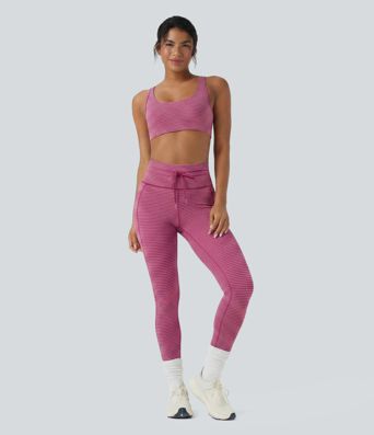 High Waisted Drawstring Striped Yoga Leggings with Pockets High Waisted Drawstring Striped Yoga Leggings with Pockets