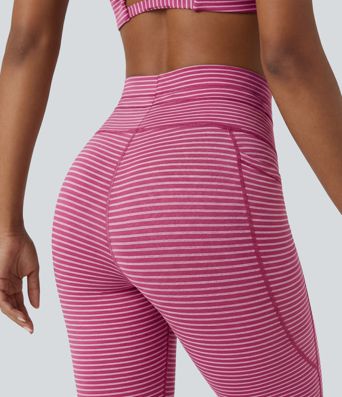 High Waisted Drawstring Striped Yoga Leggings with Pockets High Waisted Drawstring Striped Yoga Leggings with Pockets