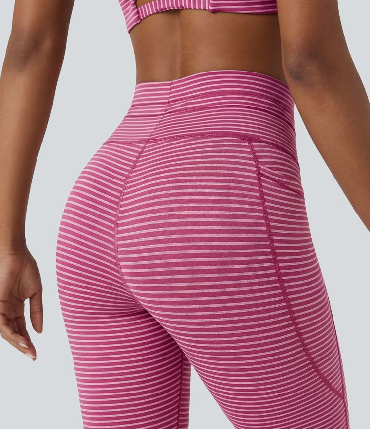 High Waisted Drawstring Striped Yoga Leggings with Pockets High Waisted Drawstring Striped Yoga Leggings with Pockets