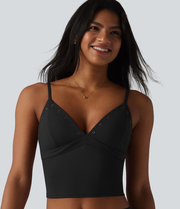SoftlyZero™ Airy Adjustable Straps Eyelet Built-in Bra Cropped InstantCool Casual Tank Top SoftlyZero™ Airy Adjustable Straps Eyelet Built-in Bra Cropped InstantCool Casual Tank Top