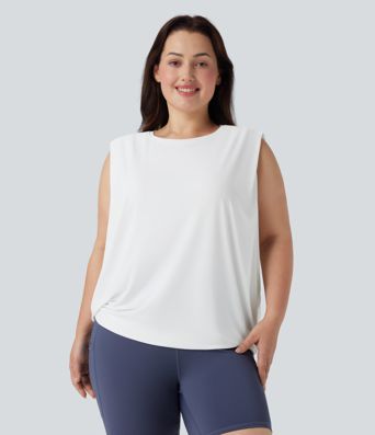 Plus Size Crew Neck Cool Touch Yoga Tank Top-UPF50+