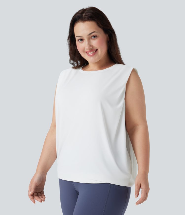 Plus Size Crew Neck Cool Touch Yoga Tank Top-UPF50+