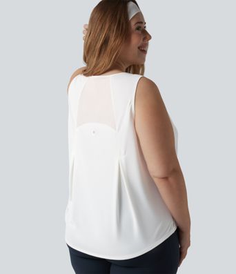Plus Size Contrast Mesh Curved Hem Running Tank Top Plus Size Contrast Mesh Curved Hem Running Tank Top