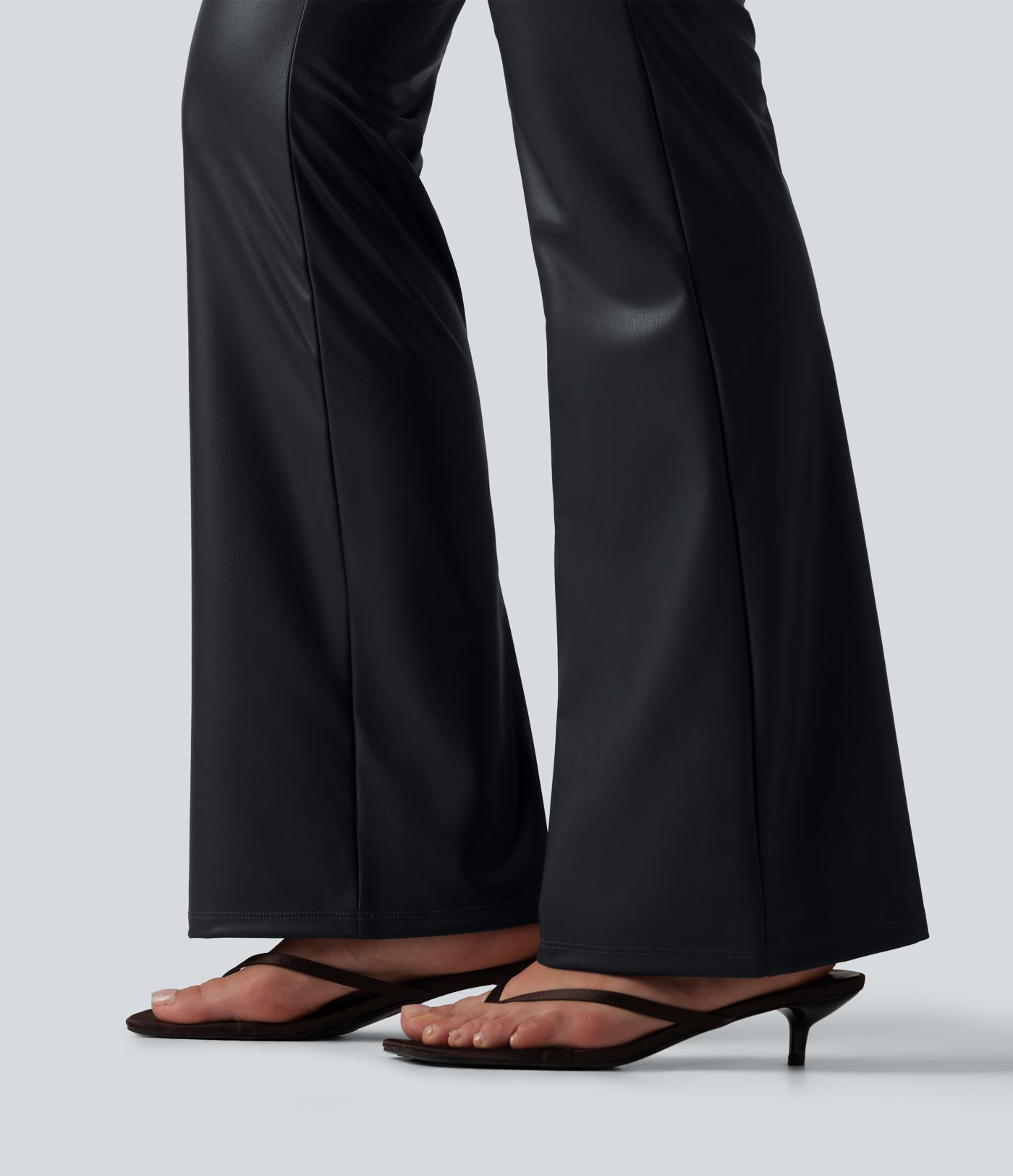 High Waisted Stretchy PU Bootcut Casual Pants with Pockets