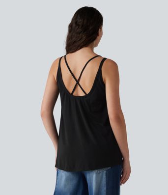 U-Neck Built-in Bra Loose Fit Casual Tank Top