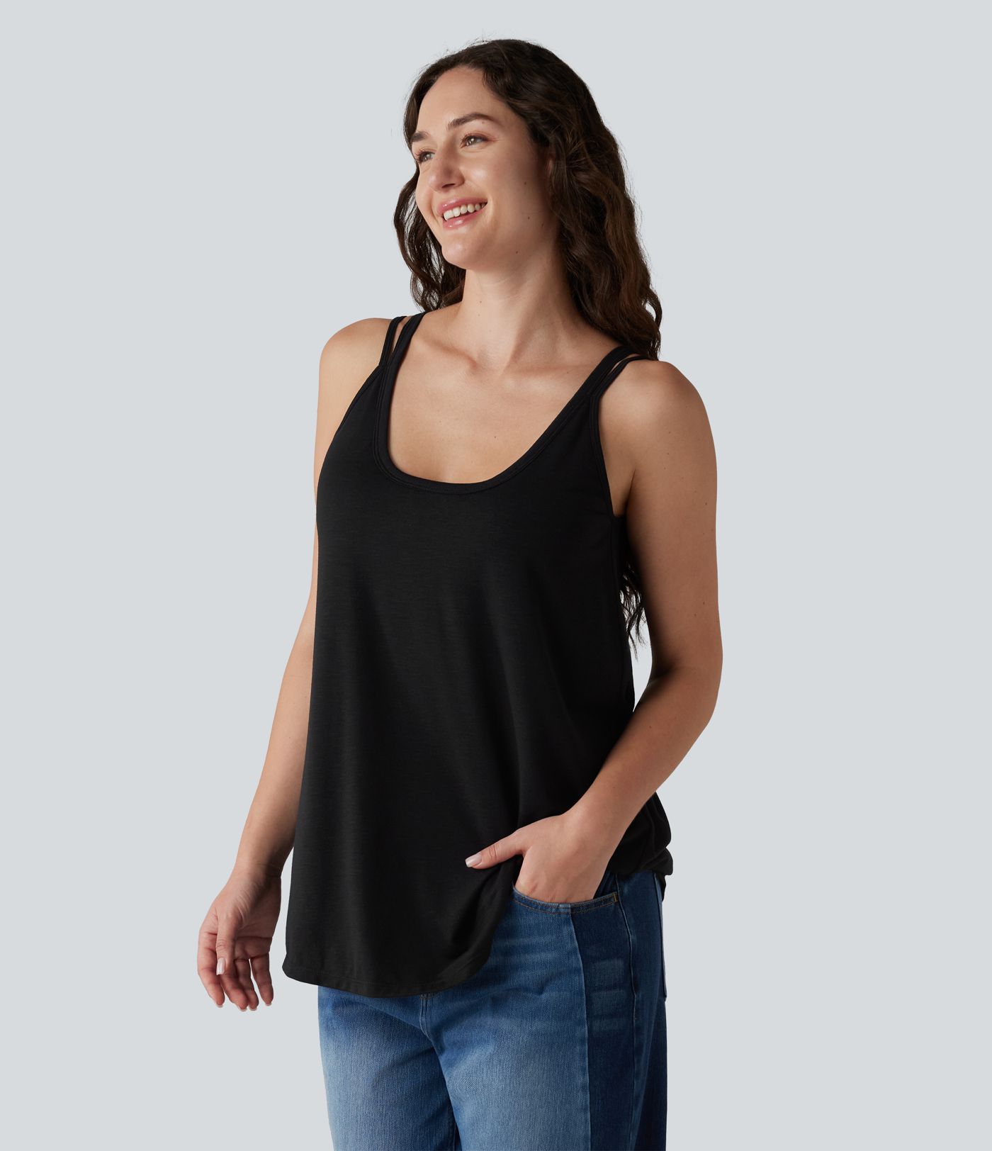 U-Neck Built-in Bra Loose Fit Casual Tank Top